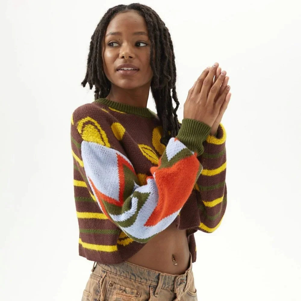 Urban Outfitters BDG Rio Y2K Mixed Print Colorful Cropped Sweater - Picture 4 of 8
